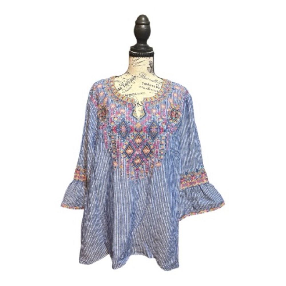 John Mark Multicolor patchwork Embroidered Stripe… - image 1